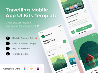 旅行移动应用程序UI套件模板 旅行移动应用程序UI套件模板