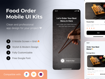 食品订购移动UI套件模板 订餐移动用户界面工具包模板