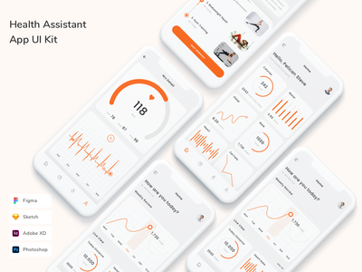 健康助手APP UI Kit Health Assistant应用程序用户界面套件