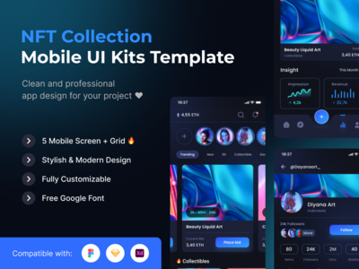 NFT系列移动UI套件模板 NFT集合移动用户界面工具包模板