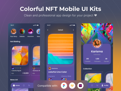 彩色的NFT移动UI套件模板 彩色NFT移动用户界面套件模板