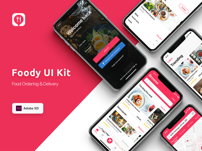 ADOBE XD的订餐和送餐UI套件    适用于Adobe XD的食品订购和交付UI套件