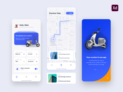 E-Scooter Dashboard - 移动应用程序 - 免费XD文件  电子滑板车仪表板-无需移动应用程序的XD文件