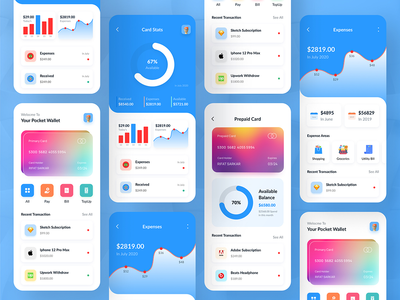 电子钱包App UI Kit 钱包App | 银行App | 金融App 电子钱包应用程序用户界面套件，适用于钱包应用程序|银行应用程序|金融应用程序