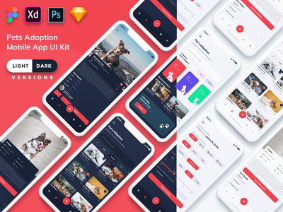 宠物领养移动应用UI(浅色和深色) 宠物领养移动应用程序用户界面(亮和暗)