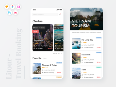 LiTour - 旅游预订应用UI Kit #1 LiTour-旅行预订应用程序用户界面套件#1