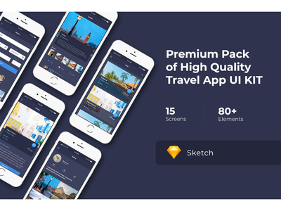 旅游APP UI KIT for Sketch  旅游应用程序用户界面素描套件