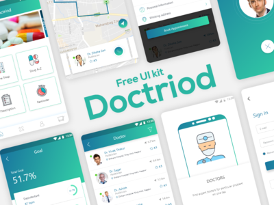 Doctriod Health Care App UI Kit For Free.  Doctriod Health Care应用程序用户界面套件免费。