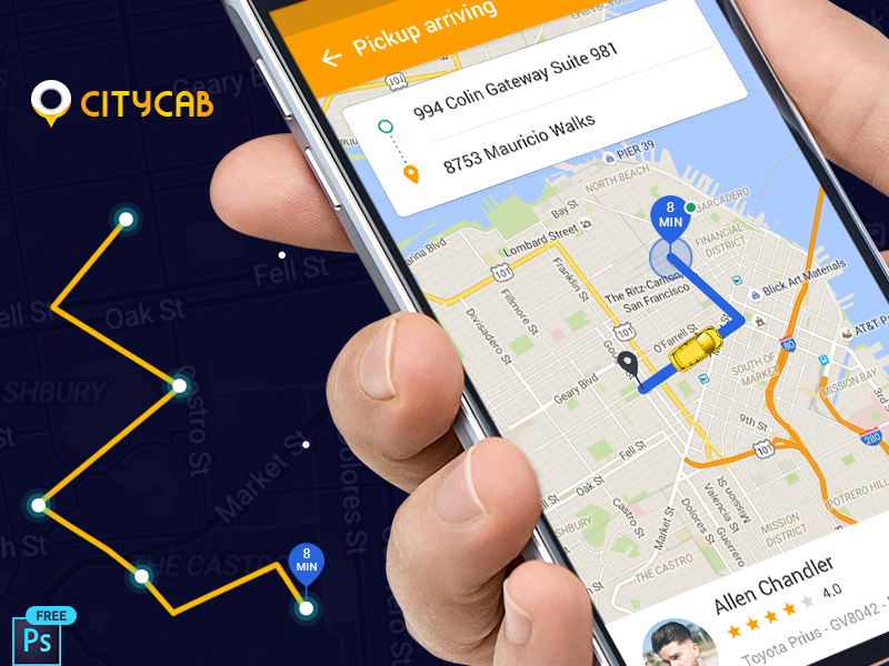 下载免费的类似于Uber的出租车预订应用UI工具包 