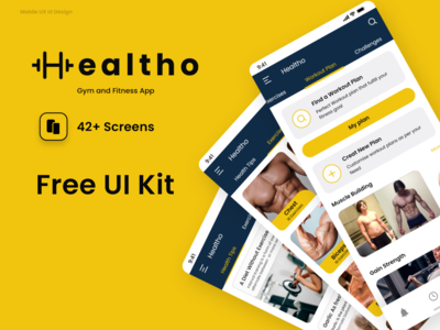 Free UI Kit Healtho Self Trainer Gym and Fitness App  免费用户界面套件Healtho自助健身和健身应用程序