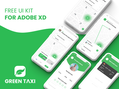 绿色出租车 - Adobe XD的免费UI套件  适用于Adobe XD的绿色免出租车用户界面套件