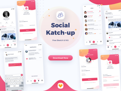 社交--Katchup免费软件--Sketch UI Kit  社交-KatchUp免费-Sketch UI套件