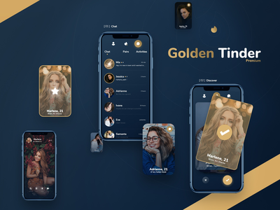 Golden Tinder - 约会应用重新设计+免费Xd文件  Golden Tinder-约会应用程序重新设计+免费XD文件