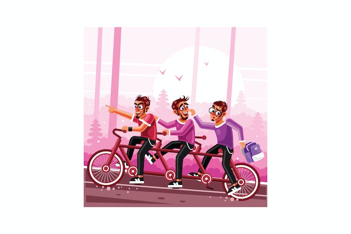 骑着双人自行车的团队合作插图
