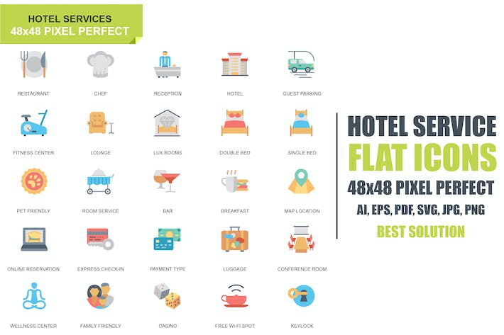 简单的一组酒店服务平面图标