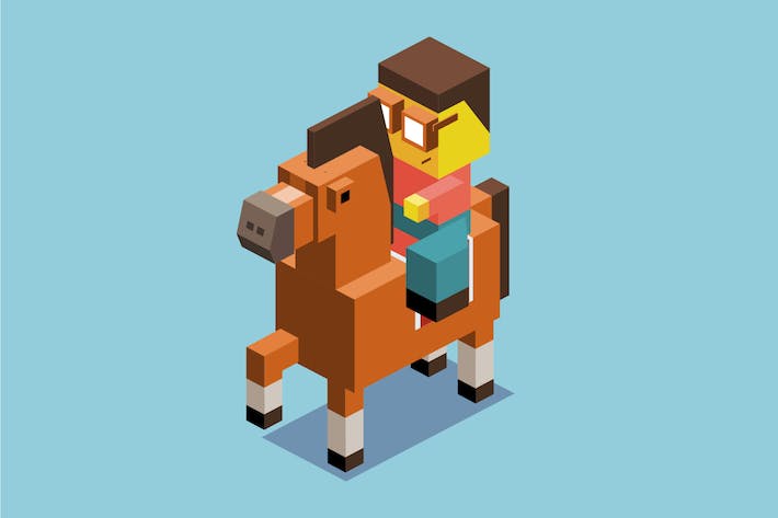 骑着马的3D像素化