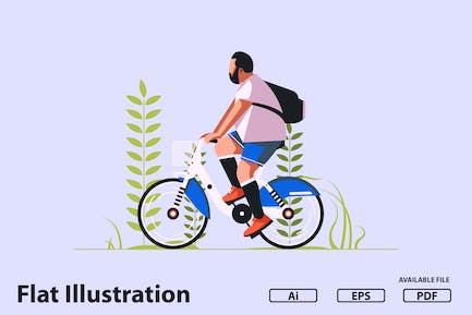 胖子骑自行车的平面插图
