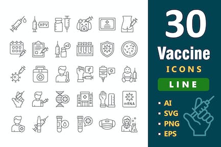 30个疫苗图标 - 线条