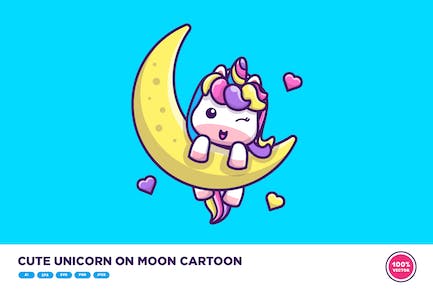 可爱的独角兽在月亮上卡通