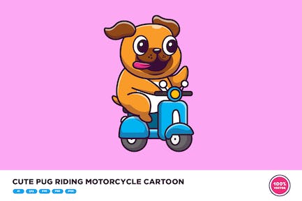 可爱的哈巴狗骑着摩托车卡通