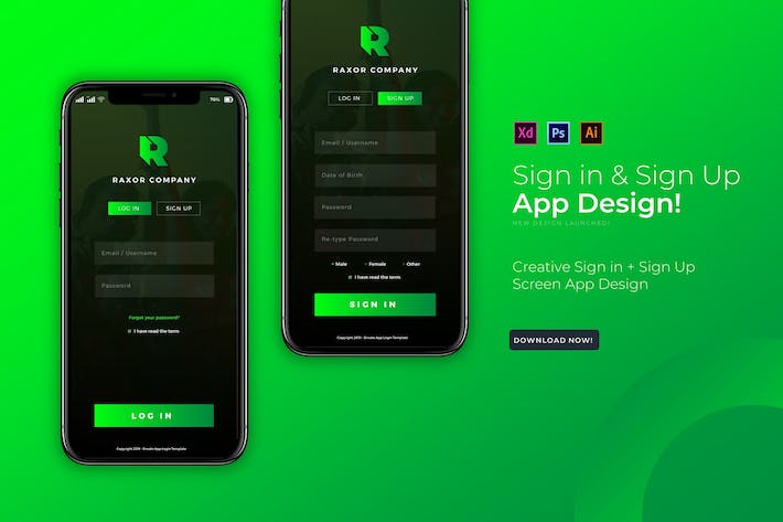 Raxor 登录和注册 | 应用程序设计