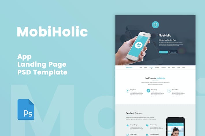 MobiHolic - 应用程序登陆页PSD模板